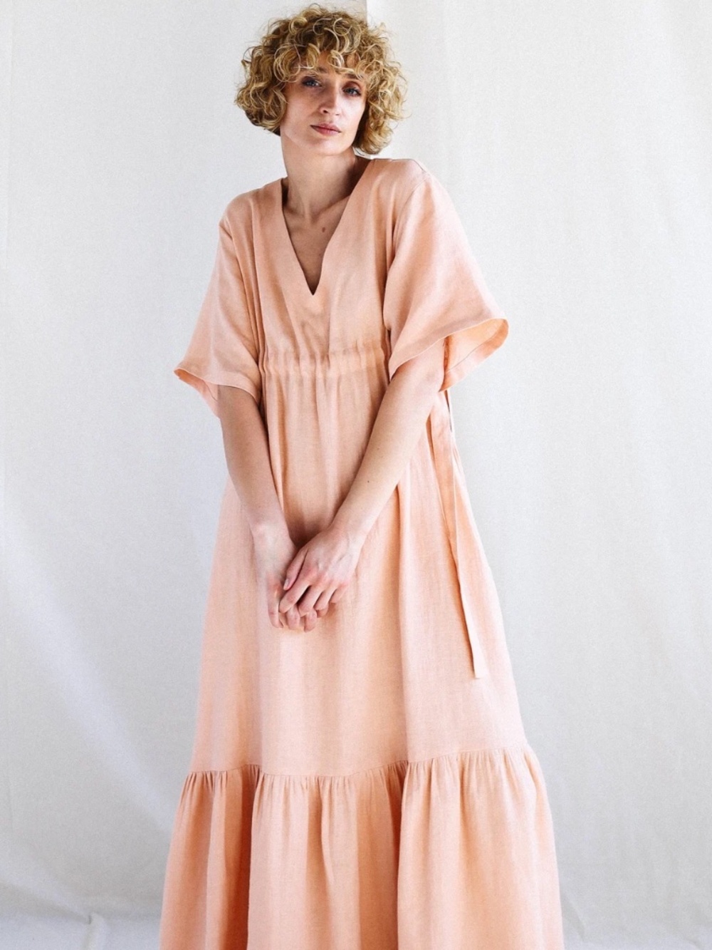 Peach Linen Maxi Boho Dress from Off/On Clothing Size Medium NWT